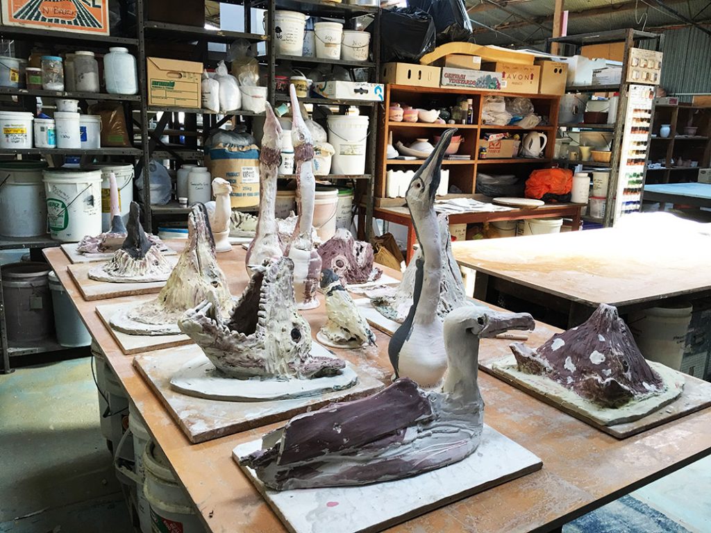 RODNEY POPLE, work in progress: ceramics with underglaze, pre firing, 2016, Tin Sheds 